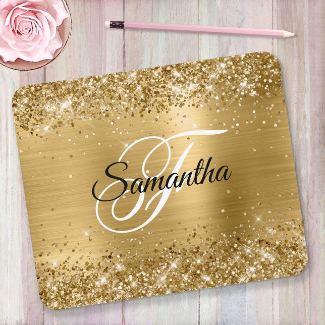 Faux Sparkly Gold Glitter Foil Monogram Mouse Pad (Creator Uploaded)