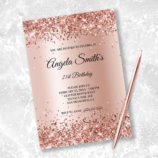 Faux Sparkly Rose Gold Glitter Foil Invitation (Creator Uploaded)