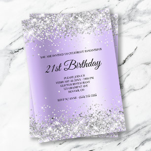 Faux Sparkly Silver Glitter Lavender Satin Foil Invitation