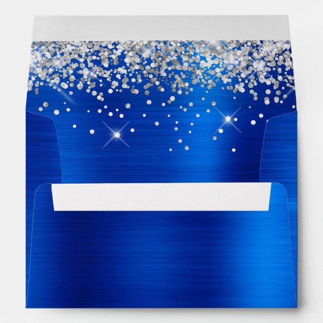 Faux Sparkly Silver Glitter Royal Blue Foil Envelope (Back (Bottom))
