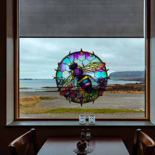Faux Stained Glass Bee Honeycomb Suncatcher