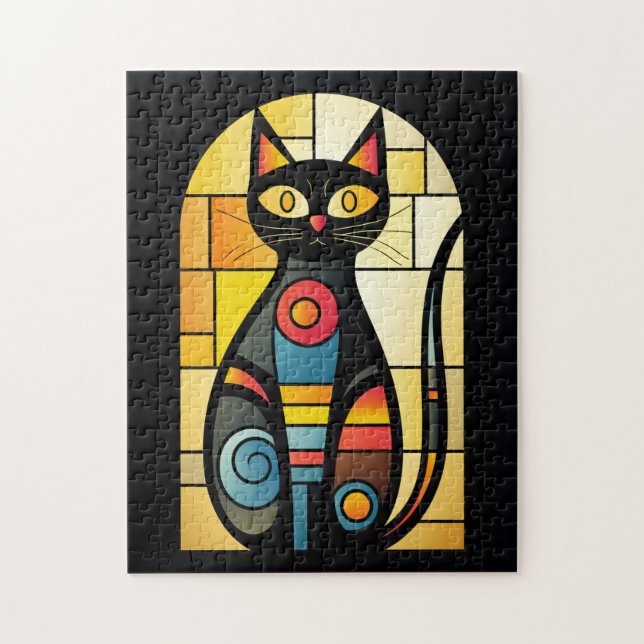Faux Stained Glass Cat Jigsaw Puzzle (Vertical)