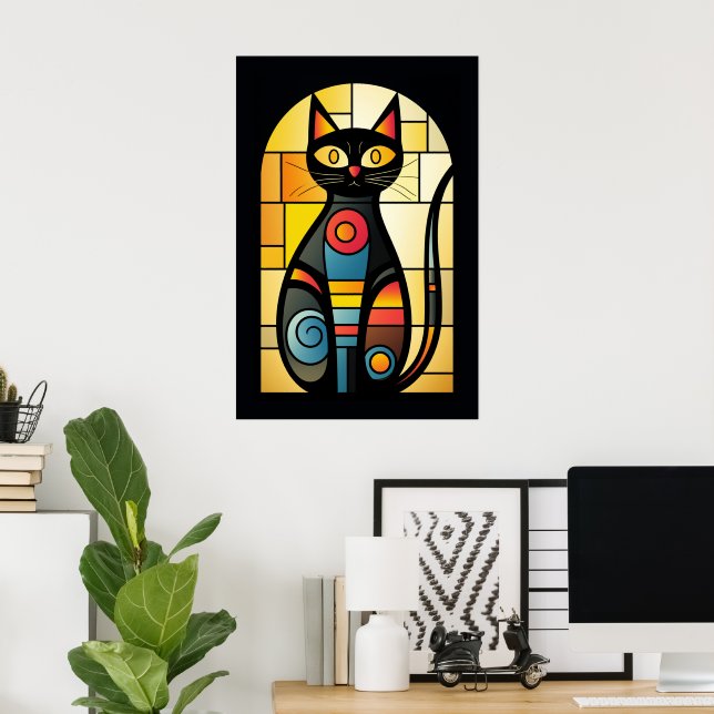 Faux Stained Glass Cat Poster (Home Office)
