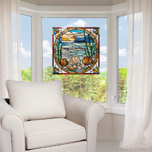 Faux Stained-Glass Customisable Seashore Window 