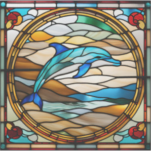 Faux Stained Glass Dolphin Sticker