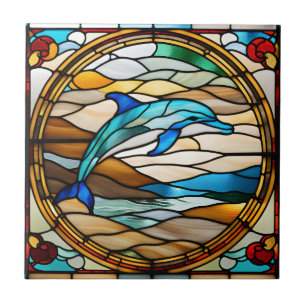 Faux Stained Glass Dolphin Tile