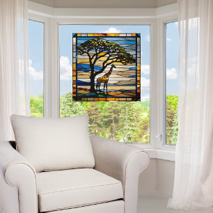 Faux Stained Glass Giraffe Next to Tree