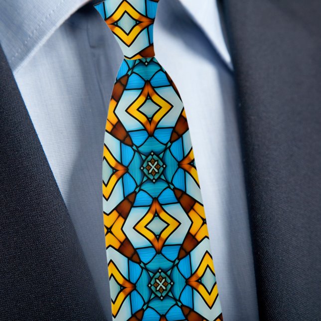 Faux Stained Glass Gold and Blue Necktie (Creator Uploaded)