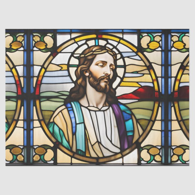  Faux Stained Glass Jesus for Decoupage Craft  Tissue Paper (Front)