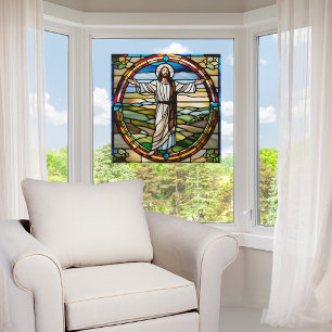 Faux Stained Glass Jesus with Arms Wide Open
