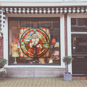 Faux Stained-Glass Jolly Santa Claus Large