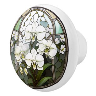 faux stained glass lion Ceramic flowers  Knob