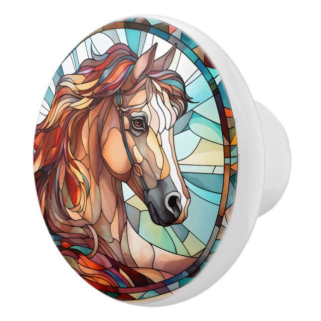 faux stained glass lion Ceramic horse Ceramic Knob (Right)