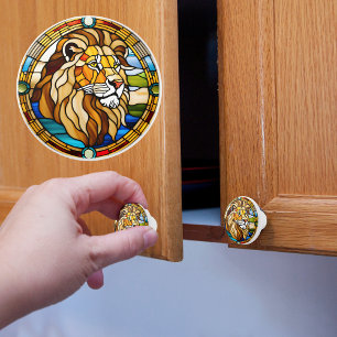 Faux Stained Glass Lion Ceramic Knob