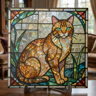 Faux Stained Glass Orange Ginger Tabby Cat Art Tile