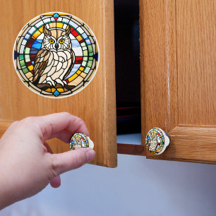 Faux Stained Glass Owl Ceramic Knob