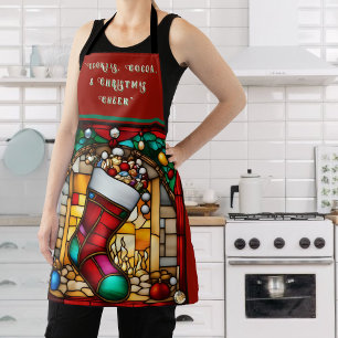 Faux Stained Glass Red Stocking Christmas Apron