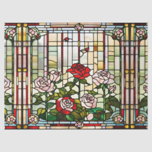 Faux Stained Glass Rose Garden for Decoupage Craf Tissue Paper