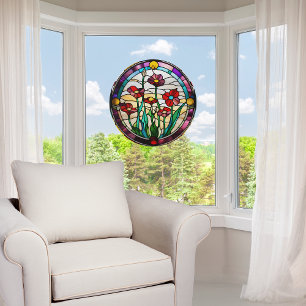 Faux Stained-Glass Round Flower Garden 