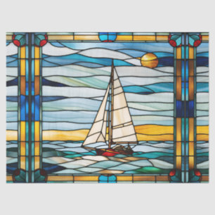 Faux Stained Glass Sailboat for Decoupage Craft Tissue Paper
