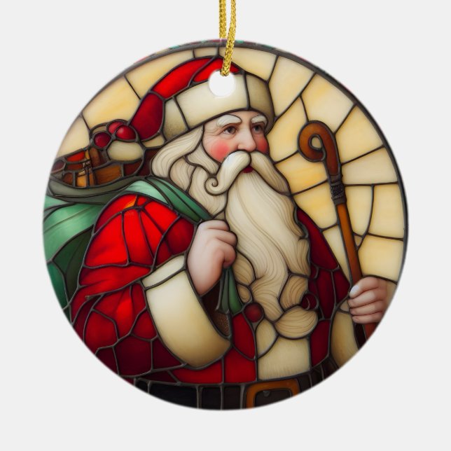 Faux Stained Glass Santa Christmas Ornament 2 (Front)