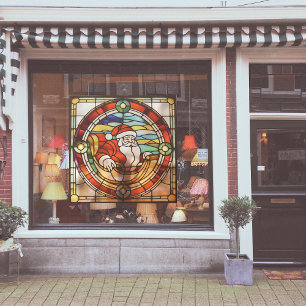 Faux Stained-Glass Santa Claus In Sleigh Large