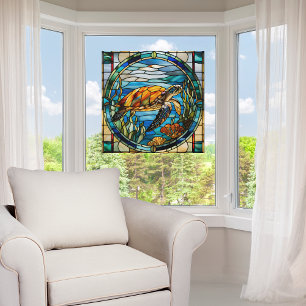  Faux Stained Glass Sea Turtle Window Cling