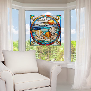  Faux Stained Glass Seashore Window Cling