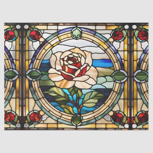 Faux Stained Glass Single Rose for Decoupage Craft Tissue Paper (Front)