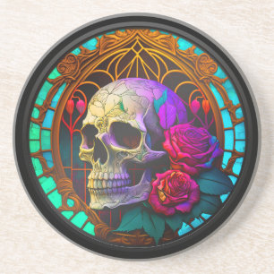 Faux Stained Glass Skull  Coaster