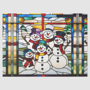 Faux Stained Glass Snowman Family for Decoupage Tissue Paper
