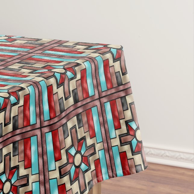 Faux stained glass Southwestern pattern tablecloth (In Situ)