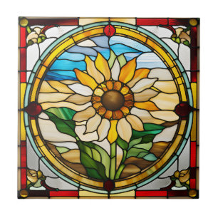 Faux Stained Glass Sunflower Tile