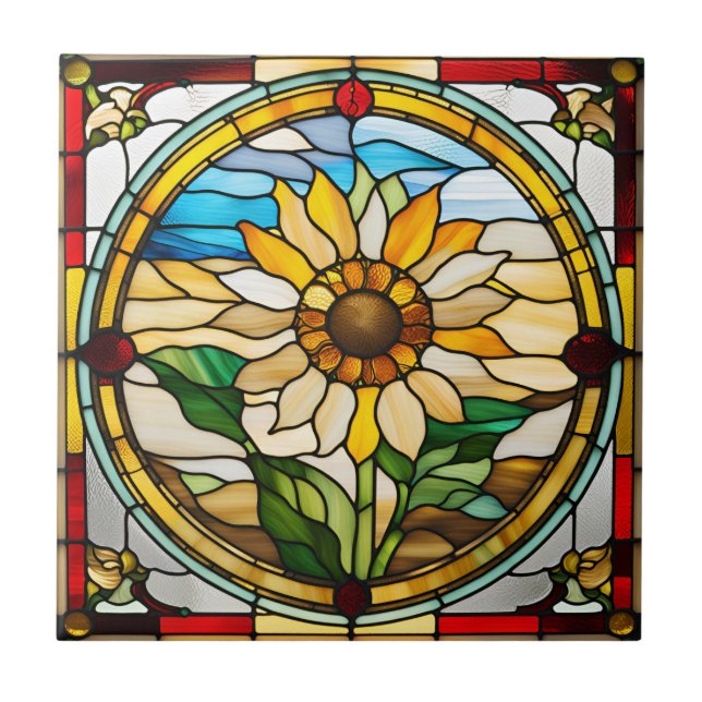 Faux Stained Glass Sunflower Tile (Front)