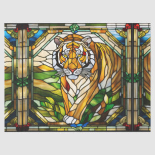 Faux Stained Glass Tiger for Decoupage Craft Tissu Tissue Paper