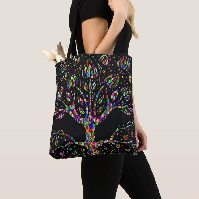 Faux Stained Glass Tree Of Prosperity Tote Bag (Close Up)