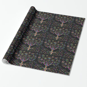 Faux Stained Glass Tree Of Prosperity Wrapping Paper
