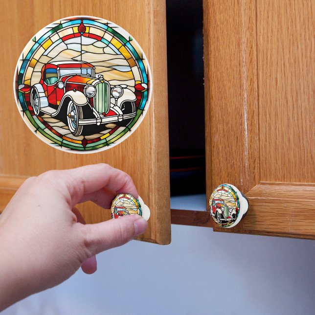 Faux Stained Glass Vintage Car Ceramic Knob (Creator Uploaded)
