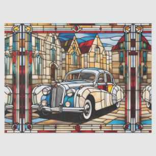  Faux Stained Glass Vintage Car for Decoupage  Tissue Paper