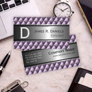 Faux Steel Purple Metal Diamond Squares Pattern Business Card