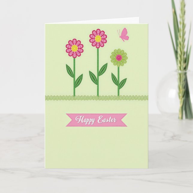 Faux Stitch Spring Flower Card (Front)