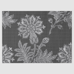 Faux Stitch Work Flower on Grey Decoupage Tissue Paper