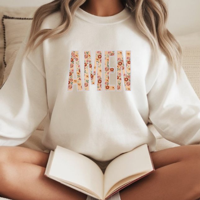 Faux Stitched Floral “Amen” Christian Sweatshirt (Creator Uploaded)