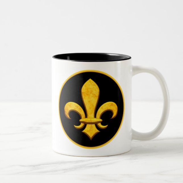 Faux Stone Gold Fleur de lis Two-Tone Coffee Mug (Right)