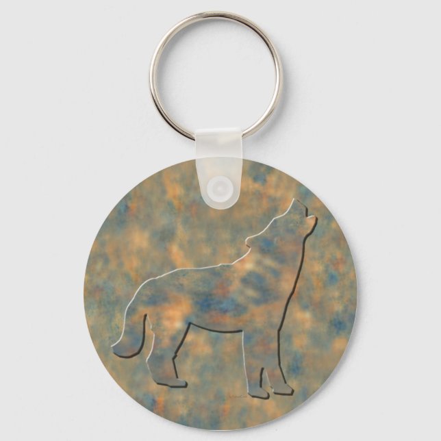 Faux Stone Wolf Art Key Ring (Front)