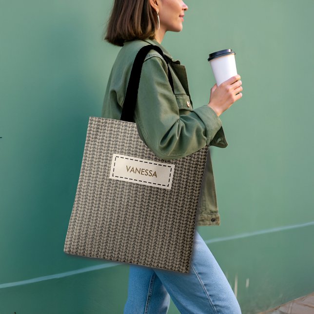 Faux Sweater Knit Custom Name & Quote Tote Bag (Creator Uploaded)