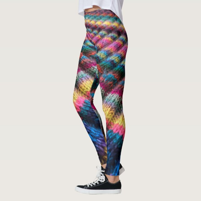 Faux Sweater Leggings-multi-colour diagonal stripe Leggings (Left)