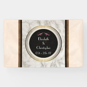 Faux Taupe Marble with Black and Gold Wedding Banner