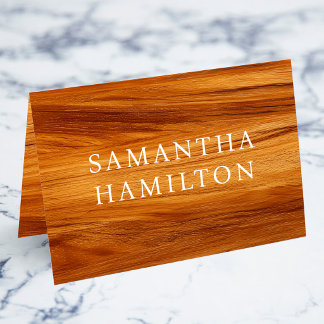 Faux Teak Wood White Name Place Cards