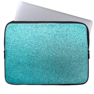 Faux Teal Blue Glitter Background Sparkle Texture Laptop Sleeve